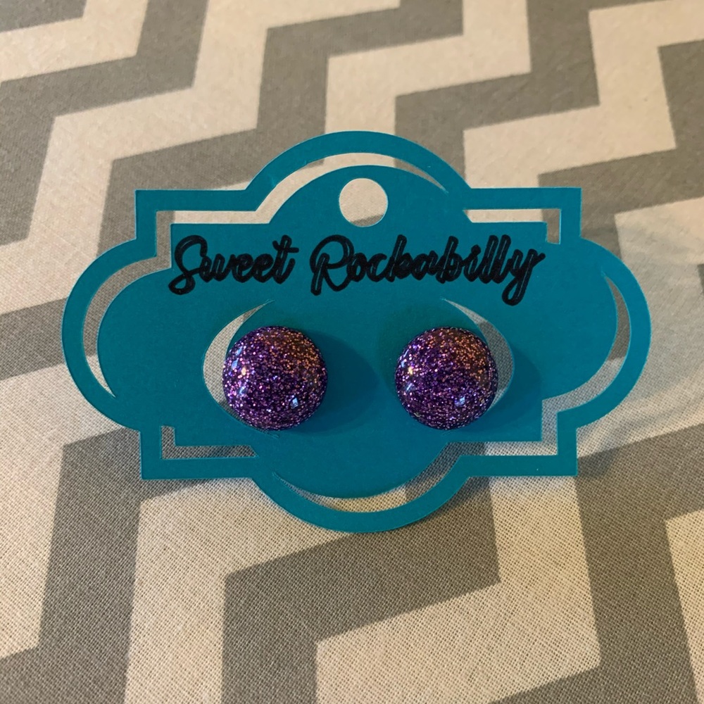 Purple Glitter Round Earrings